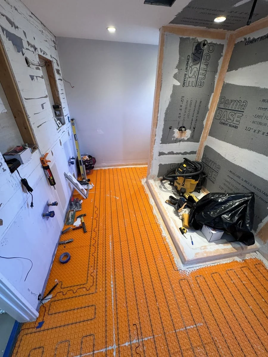 heated tile flooring in Central New Jersey bathroom installation